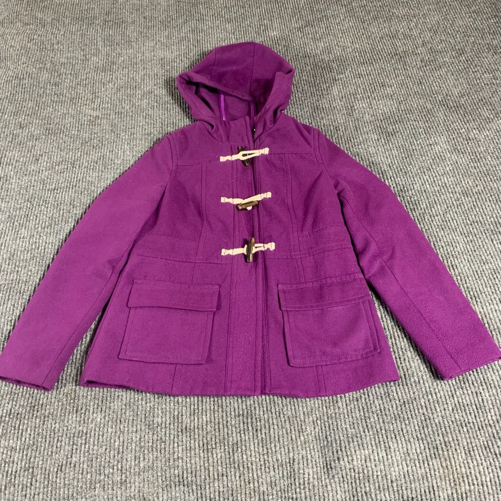 Old Navy Jacket Womens Small S Purple Pea Coat Toggle Hooded Outdoors Pockets